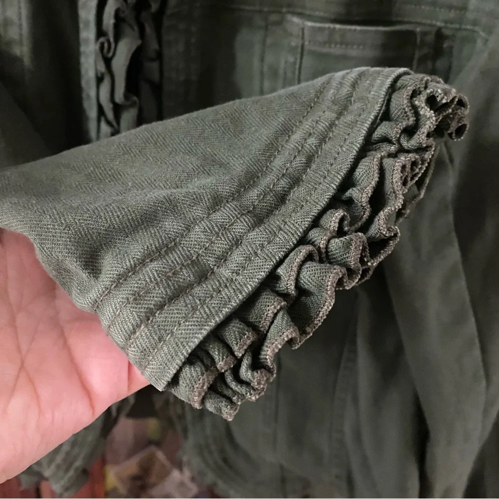 Craffwear by UM Company Cropped Ruffle Denim Jacket in Army Green Size M - Picture 7 of 7